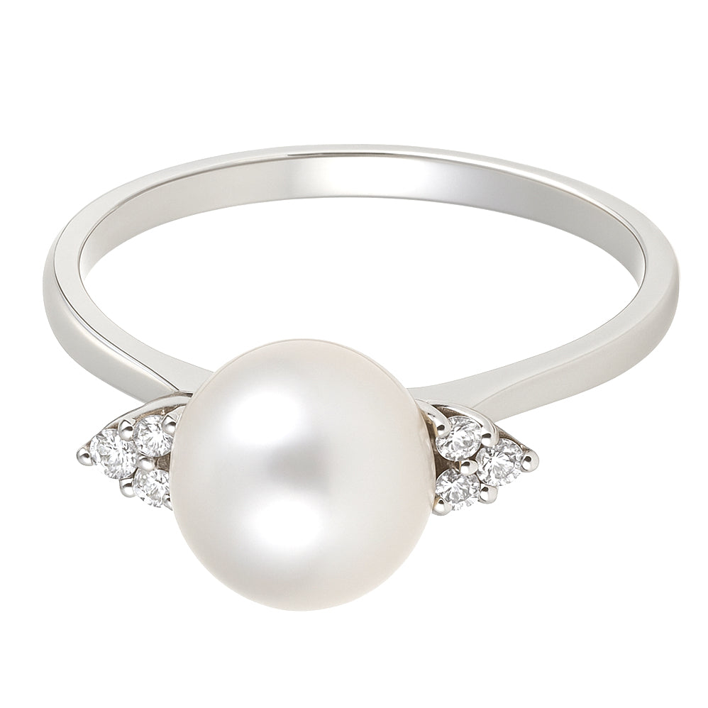 Anello - 18 carati Oro bianco - 0.09ct. tw. Diamante (Naturale) - Perla