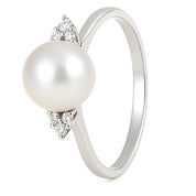 Anello - 18 carati Oro bianco - 0.09ct. tw. Diamante (Naturale) - Perla