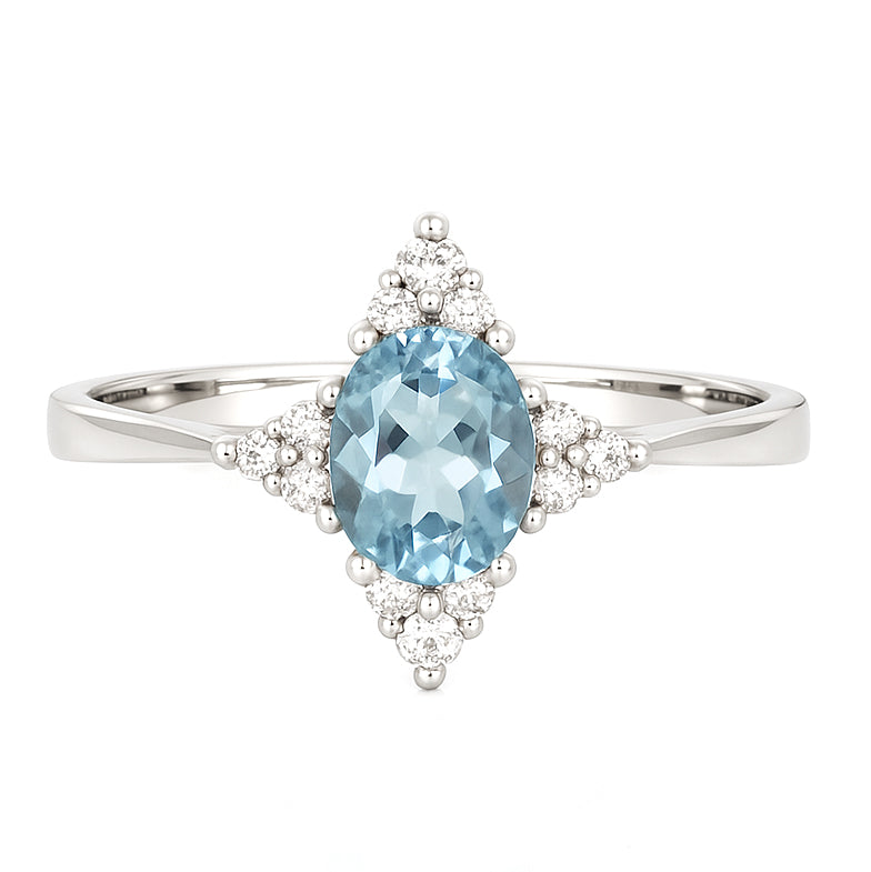 Anello - 18 carati Oro bianco - 0.90ct. tw. Acquamarina - Diamante