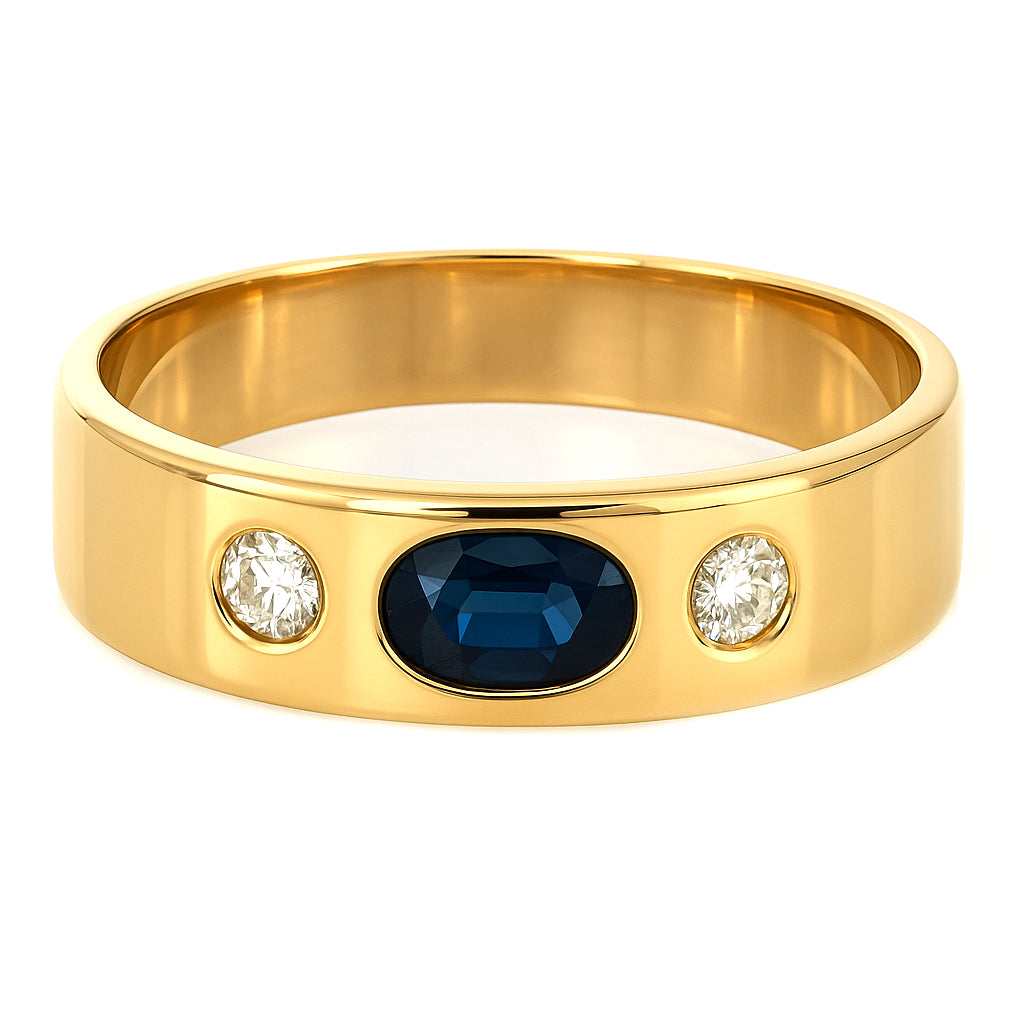 Anello - 18 carati Oro giallo - 0.52ct. tw. Zaffiro - Diamante