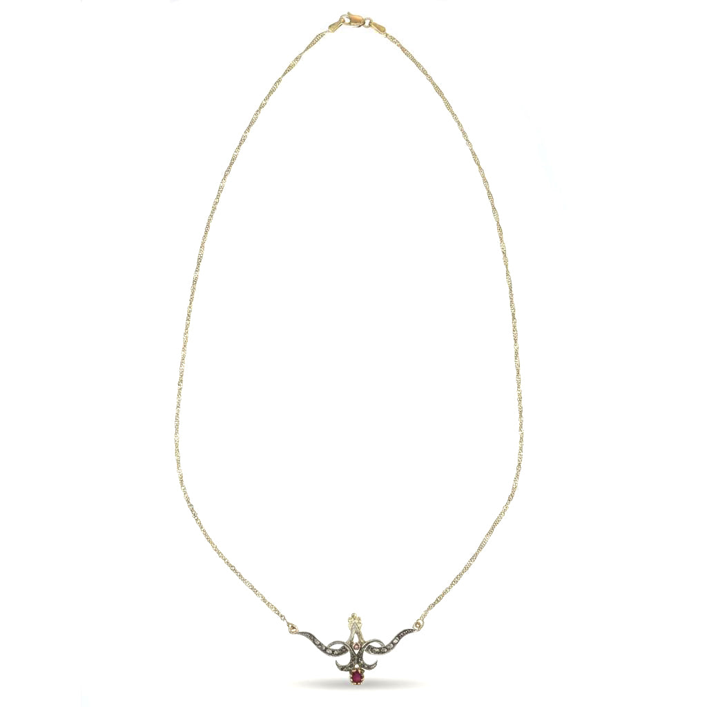 Collana - 18 carati Oro giallo, Argento - 0.395ct. tw. Rubino - Diamante