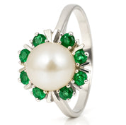 Anello - 18 carati Oro bianco - 0.24ct. tw. Smeraldo - Perla
