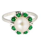 Anello - 18 carati Oro bianco - 0.24ct. tw. Smeraldo - Perla