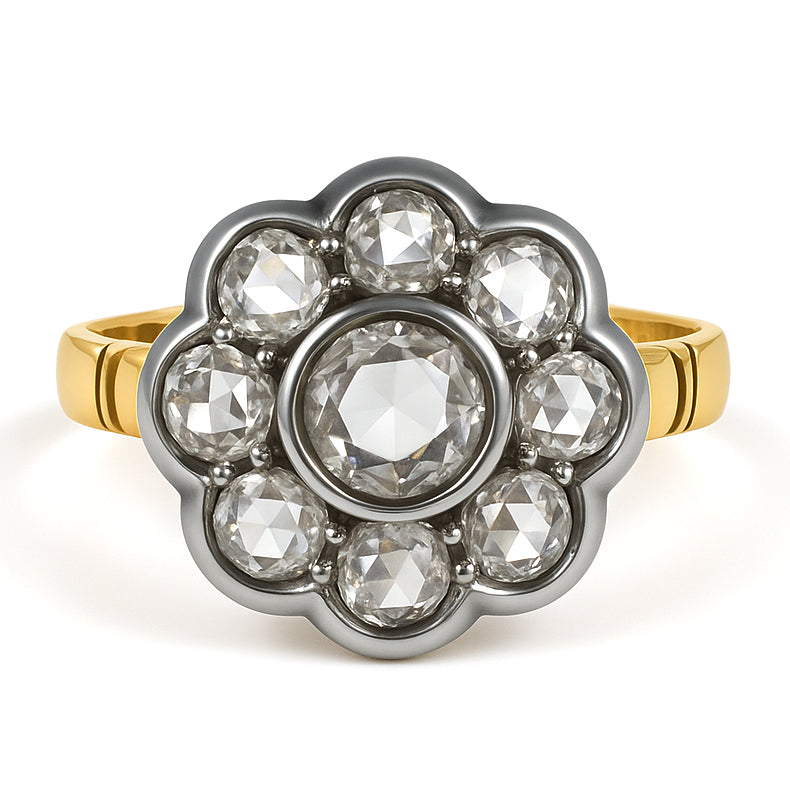 Anello in Oro giallo 18 carati e Argento 800 - Diamanti