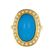 Anello - 18 carati Oro giallo - 10.12ct. tw. Turchese - Diamante - Made in Italy - Handmade