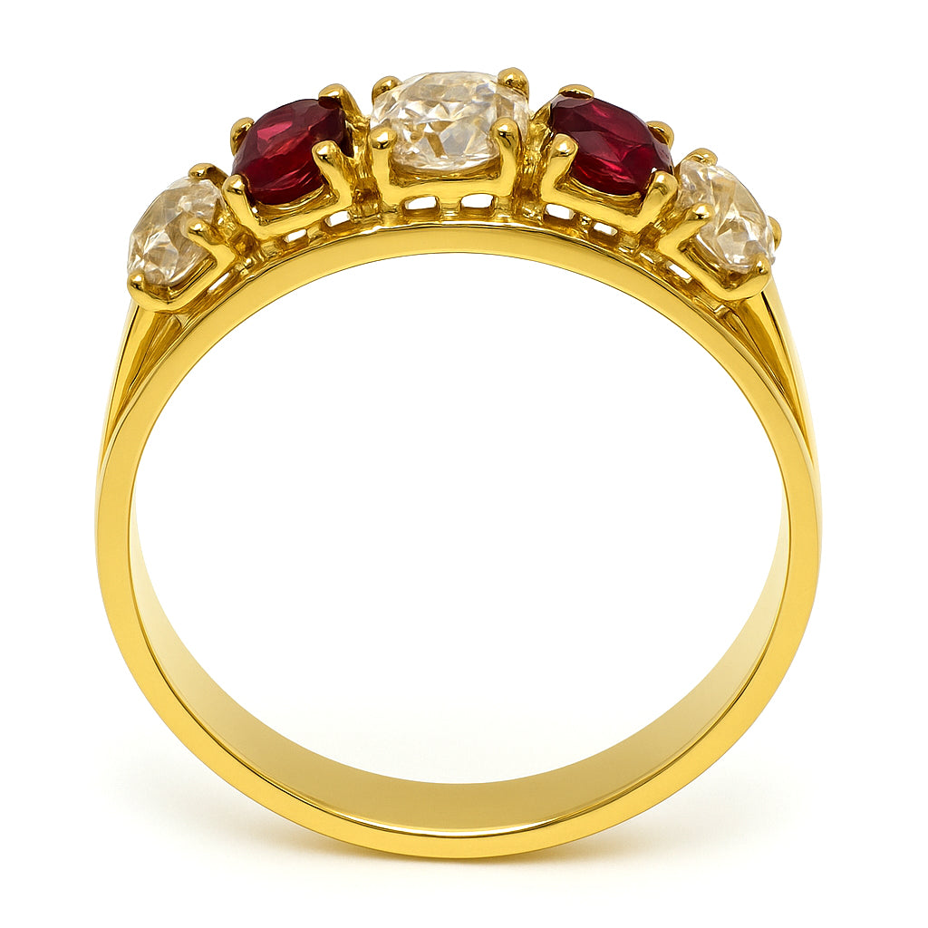 Anello in oro giallo 18 carati con n 2 Rubini da 0.40 Ct tot e zirconi