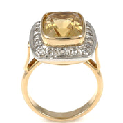 Anello in Oro giallo 14 carati e Argento 800 con n 1 Opale di fuoco  Diamanti