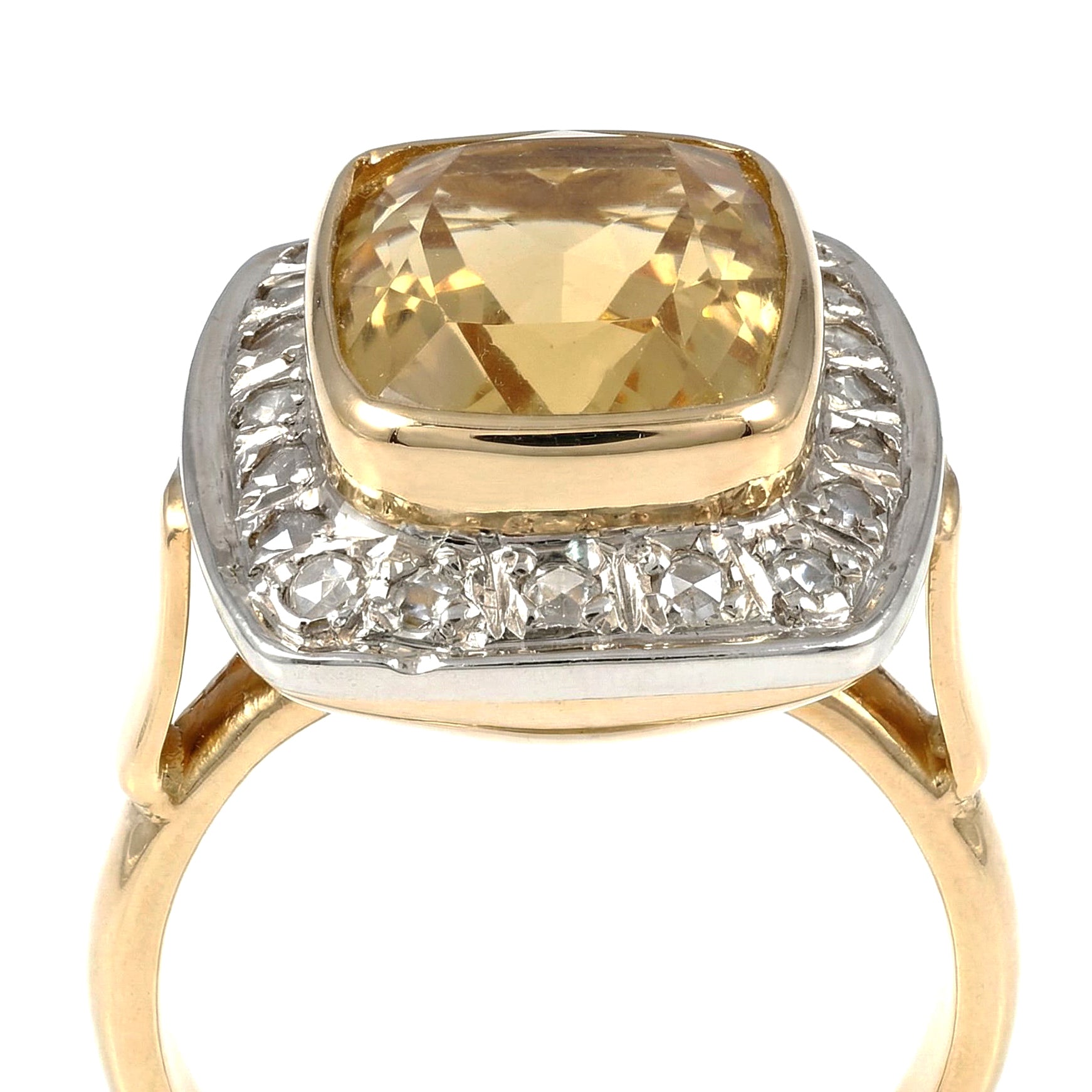 Anello in Oro giallo 14 carati e Argento 800 con n 1 Opale di fuoco  Diamanti