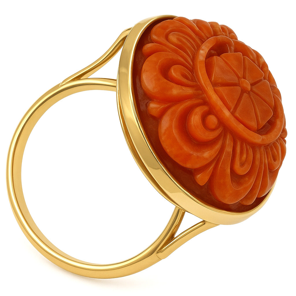 Anello - 18 carati Oro giallo Corallo