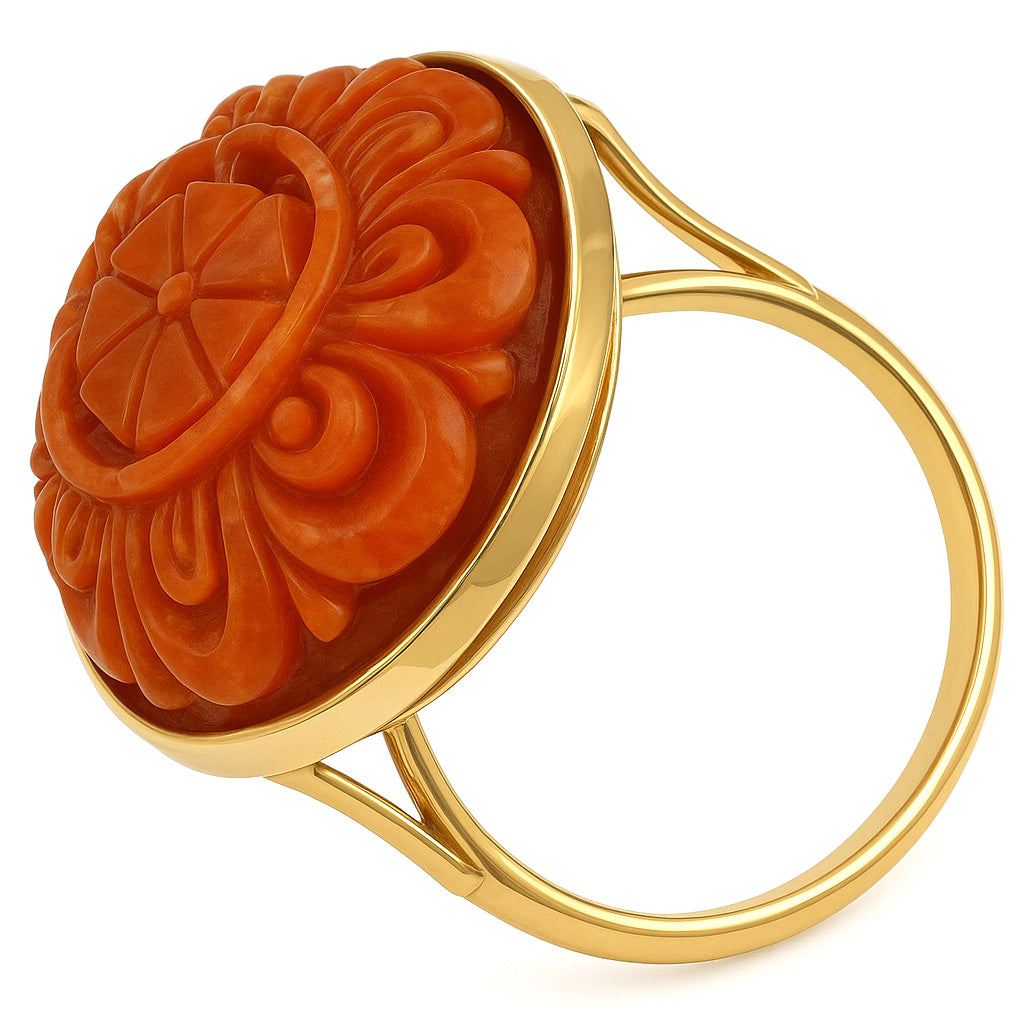 Anello - 18 carati Oro giallo Corallo