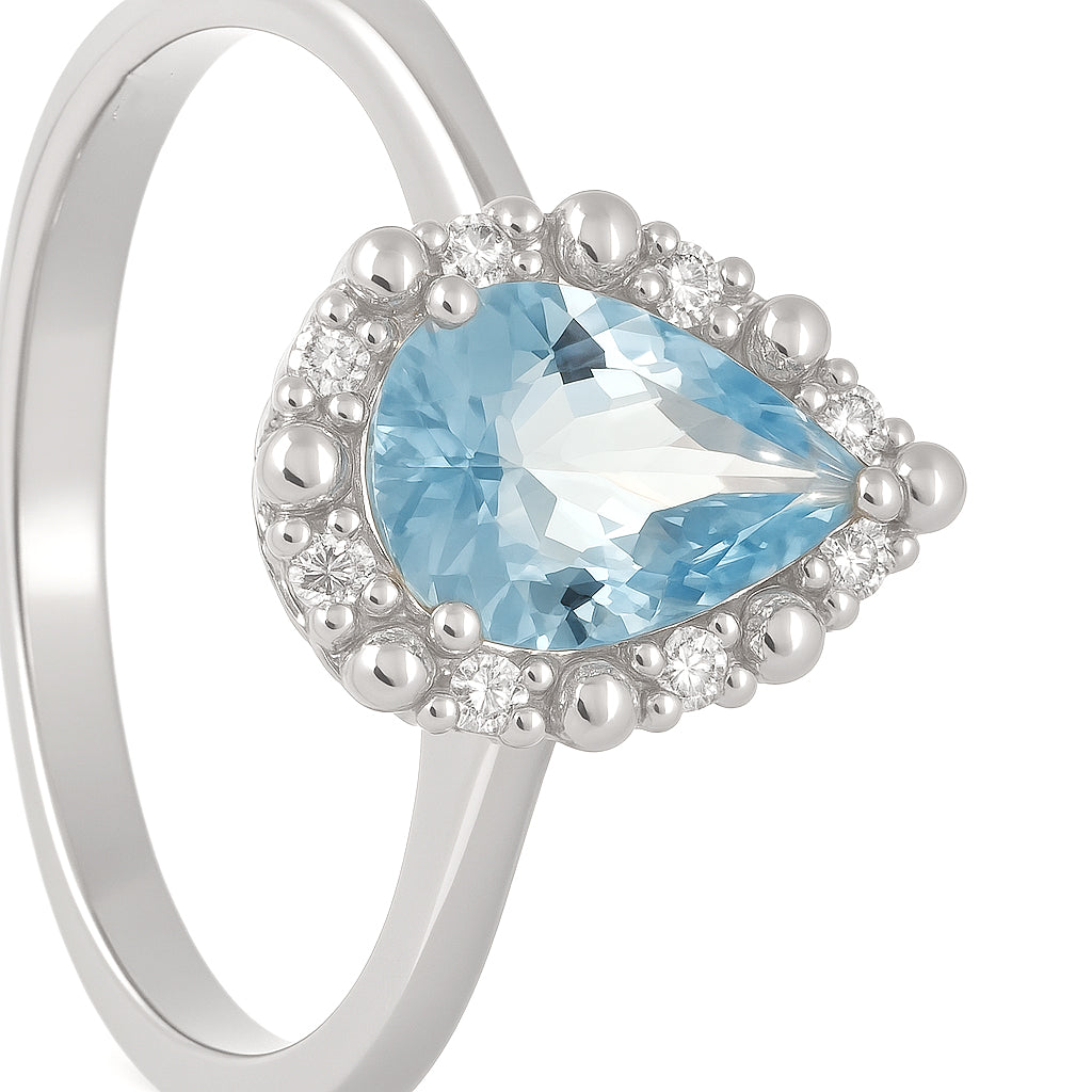 Anello - 18 carati Oro bianco - 0.80ct. tw. Acquamarina - Diamante