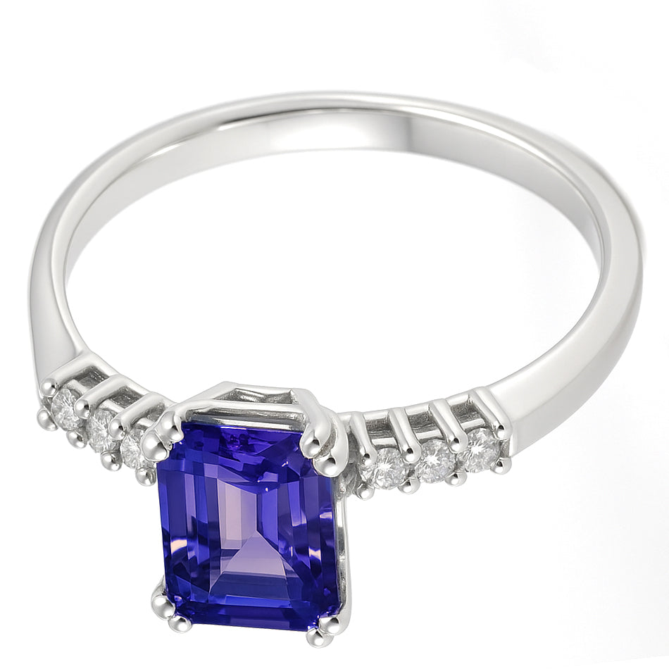 Anello - 18 carati Oro bianco - 1.22ct. tw. Tanzanite - Diamante
