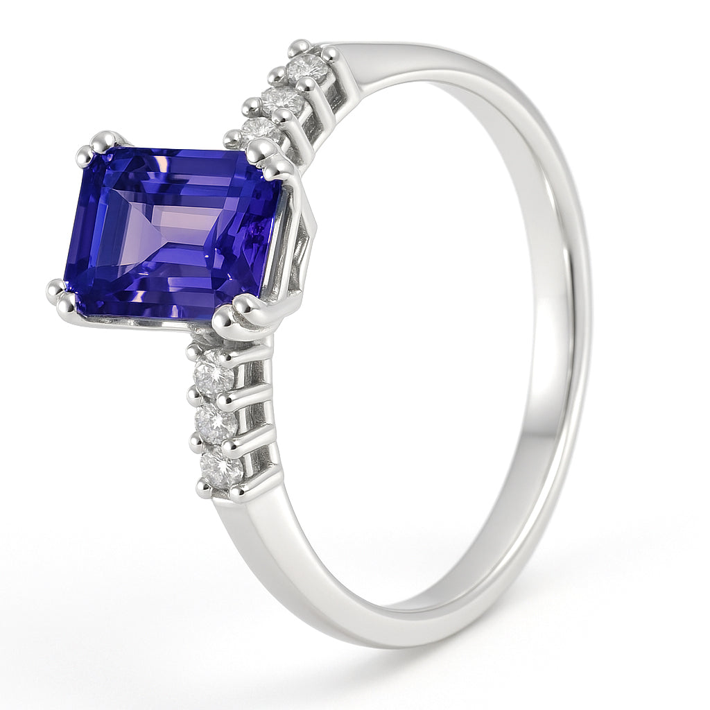 Anello - 18 carati Oro bianco - 1.22ct. tw. Tanzanite - Diamante
