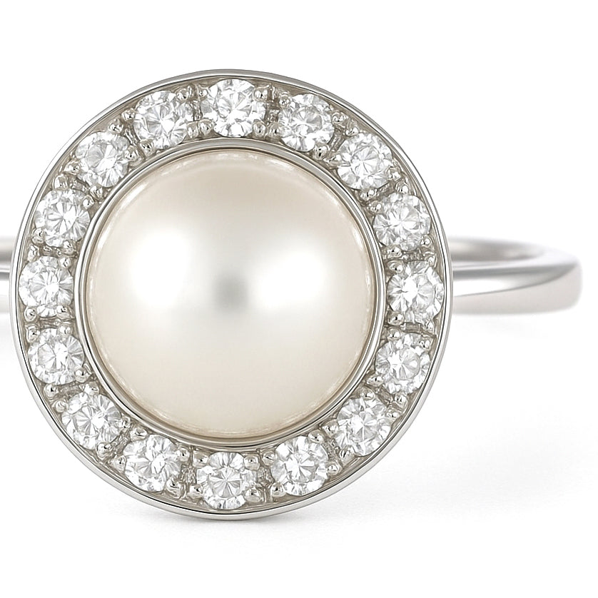 Anello - 18 carati Oro bianco - 0.48ct. tw. Diamante (Naturale) - Perla