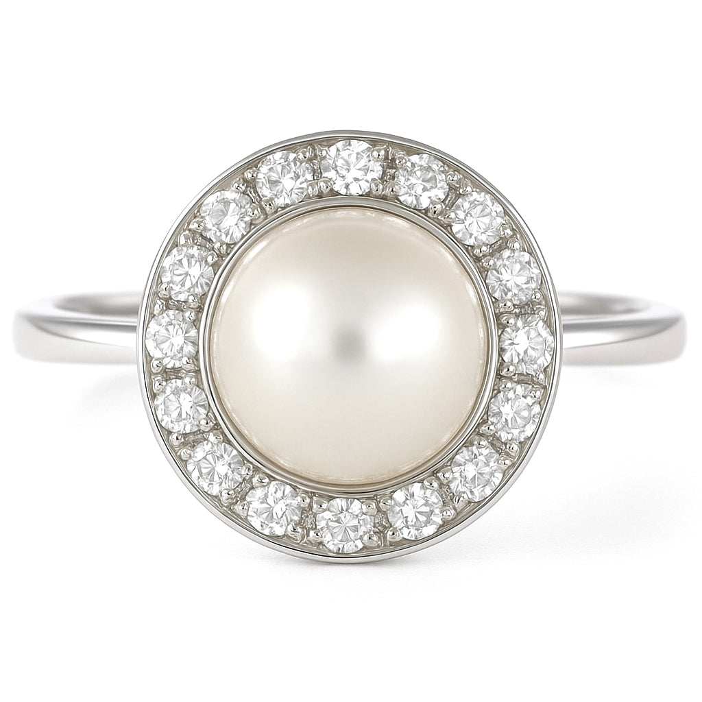 Anello - 18 carati Oro bianco - 0.48ct. tw. Diamante (Naturale) - Perla