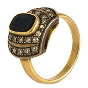 Anello in Oro giallo 18 carati e Argento 800- Zaffiro  Diamanti