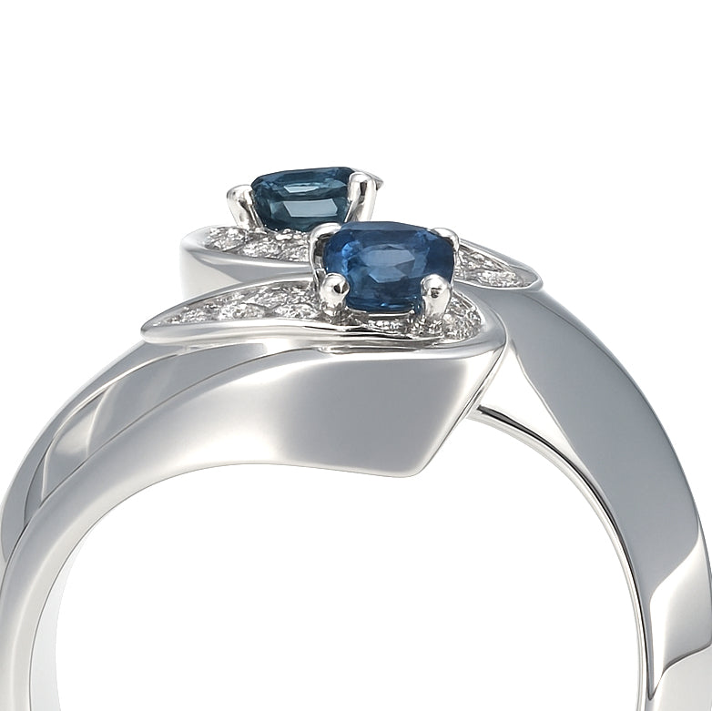 Anello - 18 carati Oro bianco - 0.45ct. tw. Zaffiro - Diamante