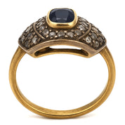 Anello in Oro giallo 18 carati e Argento 800- Zaffiro  Diamanti