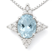 Collana con ciondolo - 18 carati Oro bianco - 0.79ct. tw. Acquamarina - Diamante