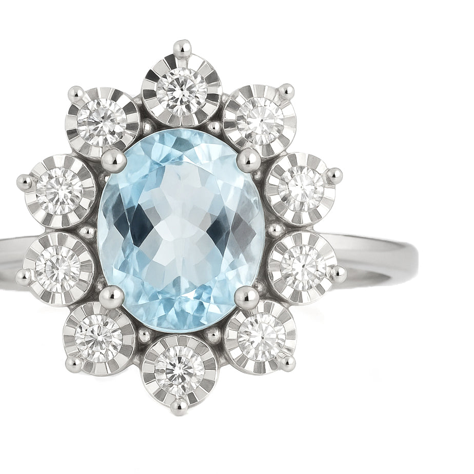 Anello - 18 carati Oro bianco - 1.95ct. tw. Acquamarina - Diamante