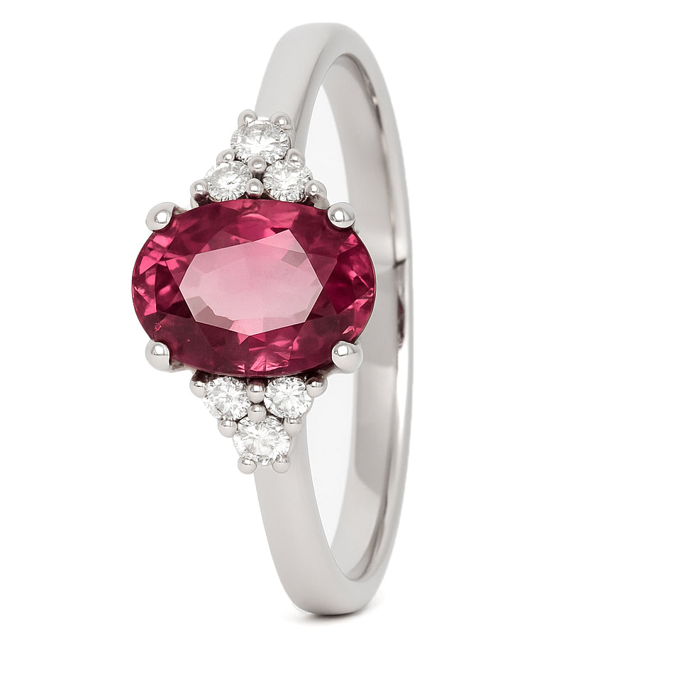 Anello - 18 carati Oro bianco - 1.65ct. tw. Tormalina - Diamante