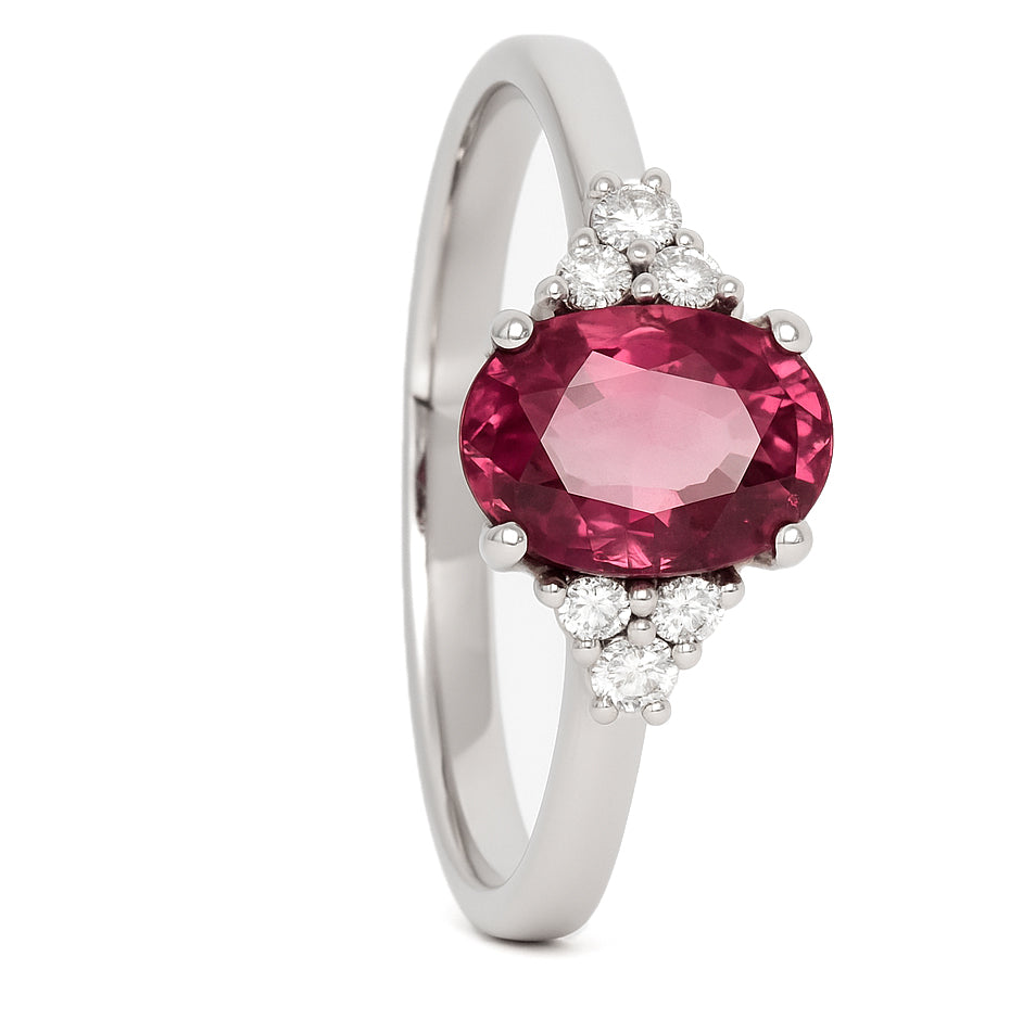 Anello - 18 carati Oro bianco - 1.65ct. tw. Tormalina - Diamante