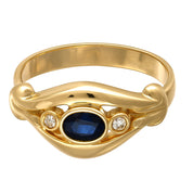 Anello - 18 carati Oro giallo - 0.27ct. tw. Zaffiro - Diamante