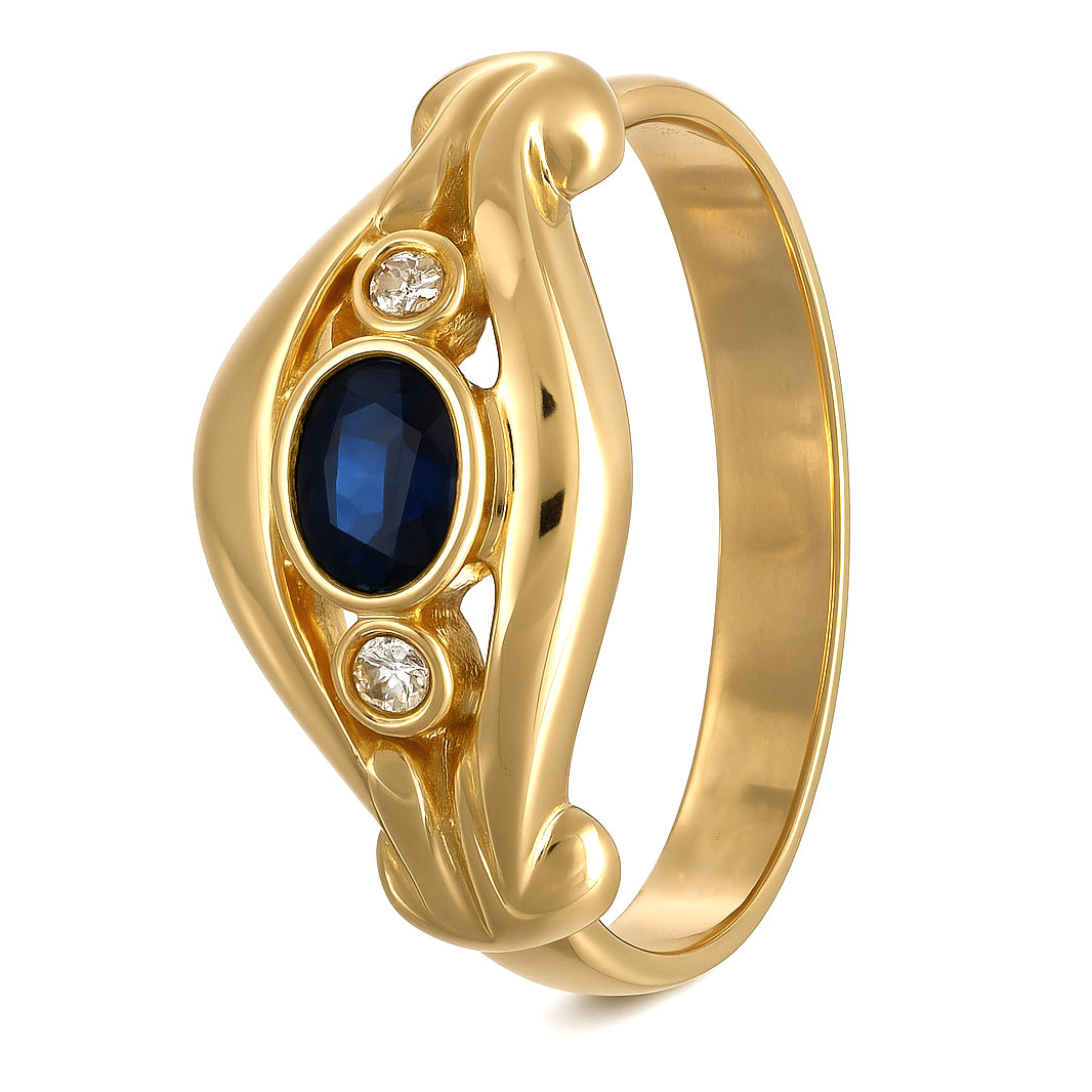 Anello - 18 carati Oro giallo - 0.27ct. tw. Zaffiro - Diamante