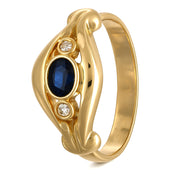 Anello - 18 carati Oro giallo - 0.27ct. tw. Zaffiro - Diamante