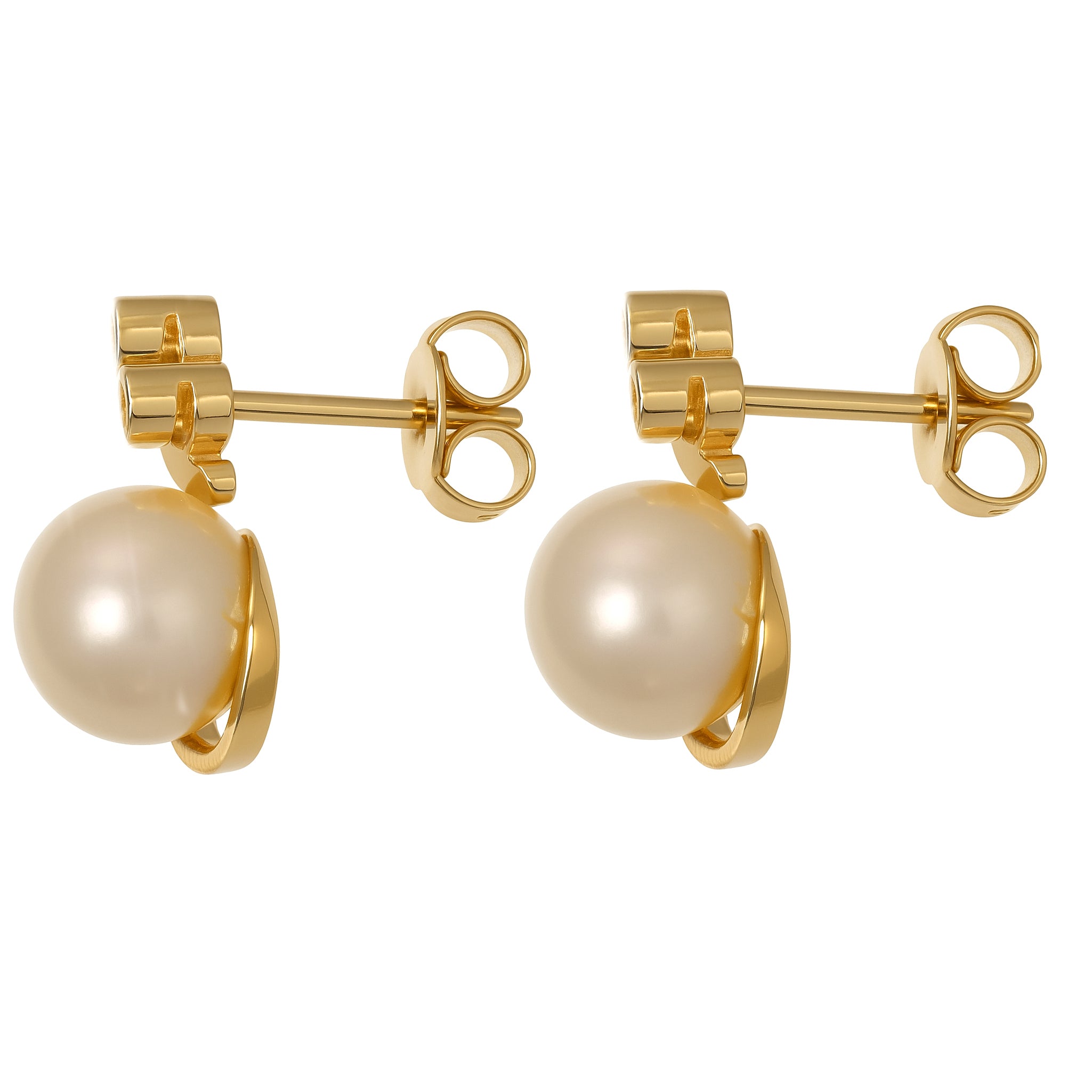 Orecchini - 18 carati Oro giallo - 0.06ct. tw. Diamante (Naturale) - Perla