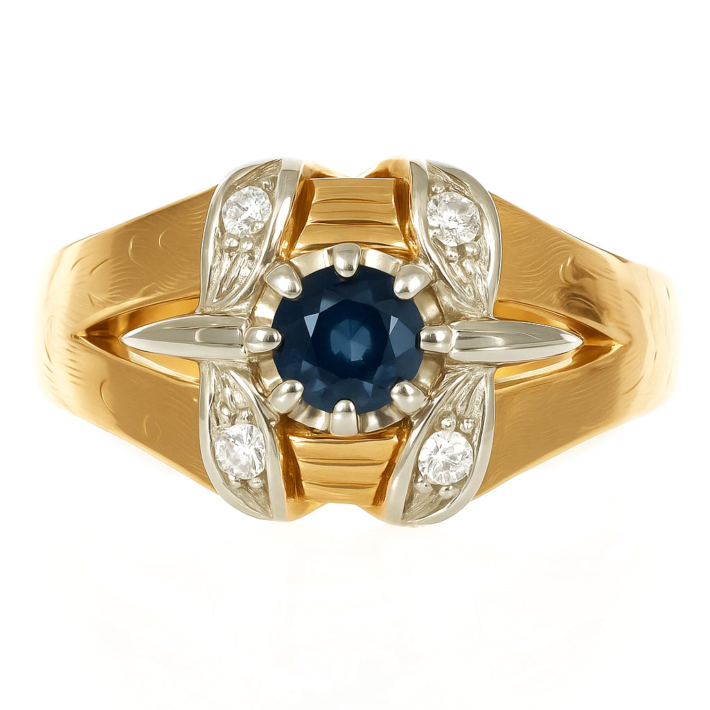 Anello - 18 carati Oro giallo, Oro bianco - 0.35ct. tw. Zaffiro - Diamante