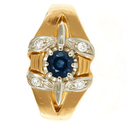 Anello - 18 carati Oro giallo, Oro bianco - 0.35ct. tw. Zaffiro - Diamante