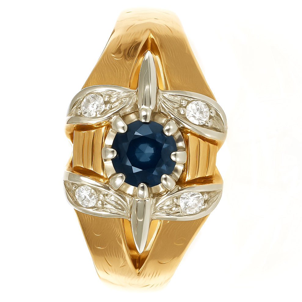 Anello - 18 carati Oro giallo, Oro bianco - 0.35ct. tw. Zaffiro - Diamante