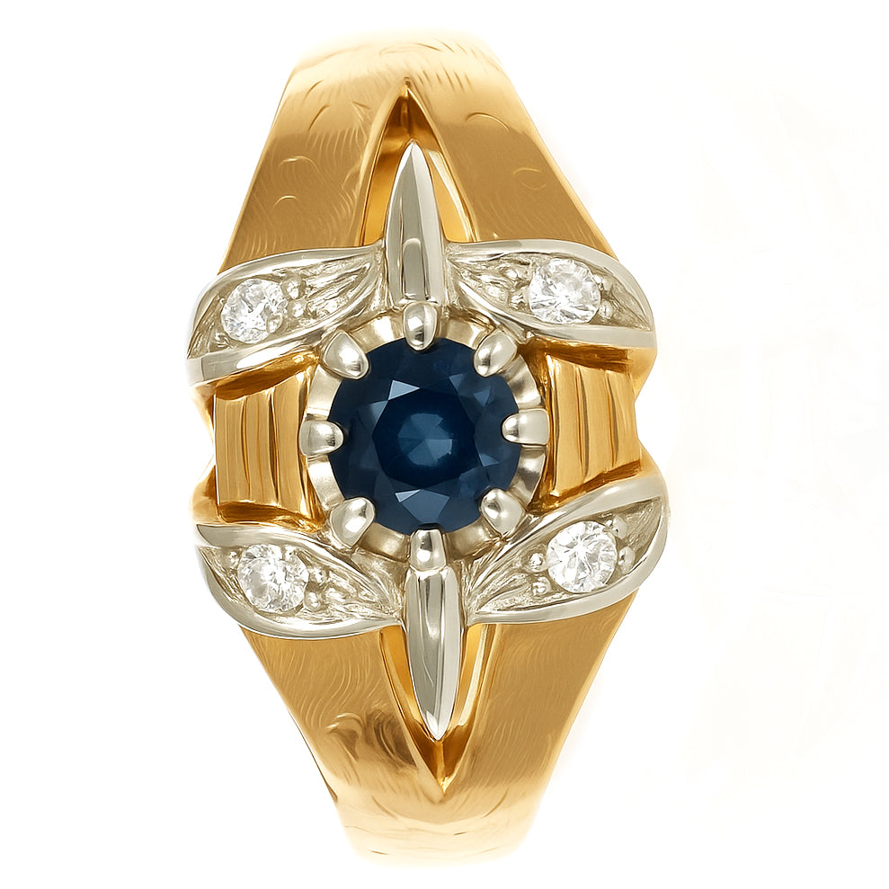 Anello - 18 carati Oro giallo, Oro bianco - 0.35ct. tw. Zaffiro - Diamante