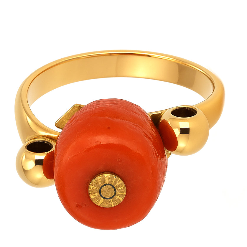 Anello - 18 carati Oro giallo Corallo