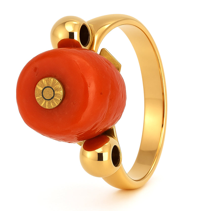 Anello - 18 carati Oro giallo Corallo
