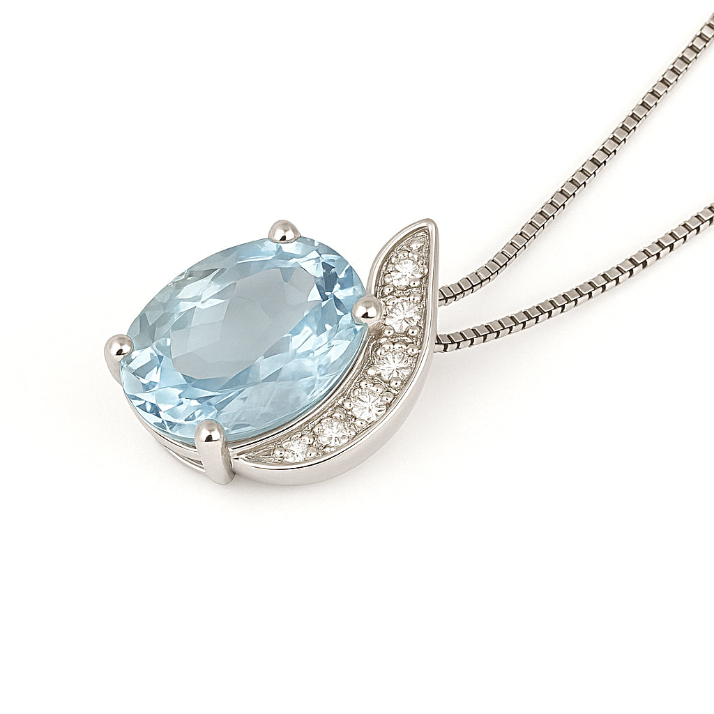 Collana con ciondolo - 18 carati Oro bianco - 1.36ct. tw. Acquamarina - Diamante