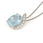 Collana con ciondolo - 18 carati Oro bianco - 1.36ct. tw. Acquamarina - Diamante