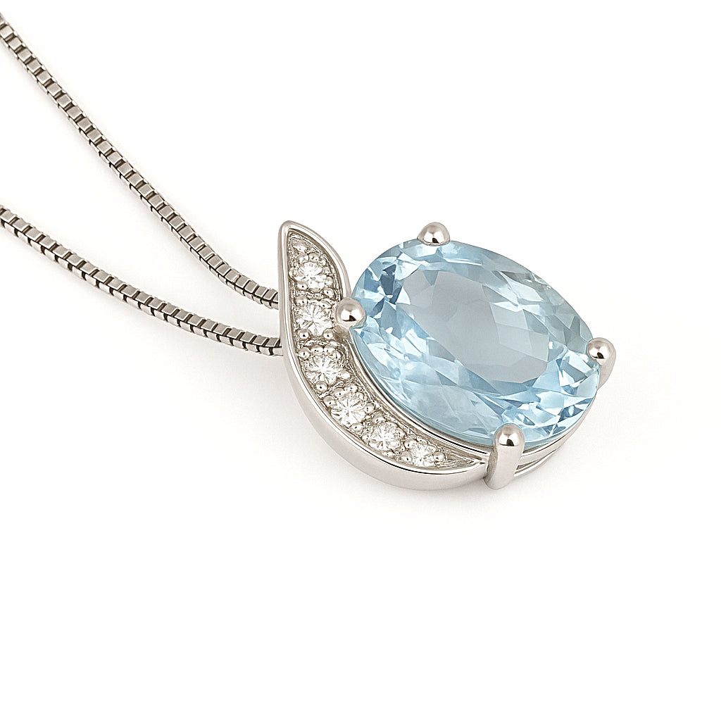 Collana con ciondolo - 18 carati Oro bianco - 1.36ct. tw. Acquamarina - Diamante