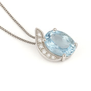 Collana con ciondolo - 18 carati Oro bianco - 1.36ct. tw. Acquamarina - Diamante