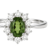 Anello - 18 carati Oro bianco - 1.09ct. tw. Peridoto - Diamante