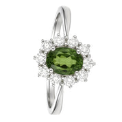 Anello - 18 carati Oro bianco - 1.09ct. tw. Peridoto - Diamante