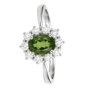 Anello - 18 carati Oro bianco - 1.09ct. tw. Peridoto - Diamante