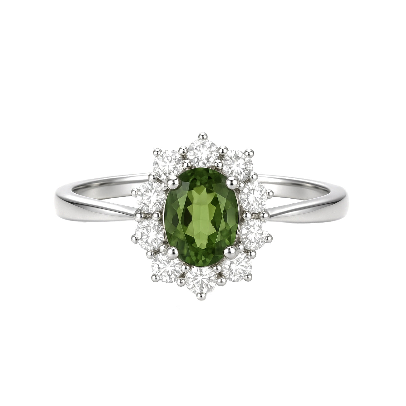 Anello - 18 carati Oro bianco - 1.09ct. tw. Peridoto - Diamante