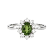 Anello - 18 carati Oro bianco - 1.09ct. tw. Peridoto - Diamante