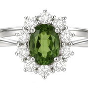 Anello - 18 carati Oro bianco - 1.09ct. tw. Peridoto - Diamante