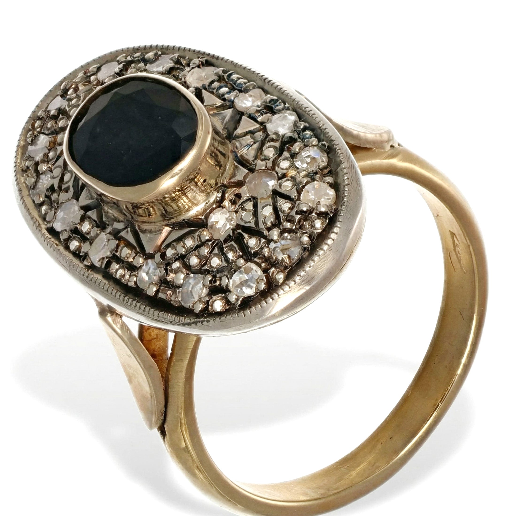 14 carati Oro giallo, Argento 925 - Anello- Zaffiro -Diamanti