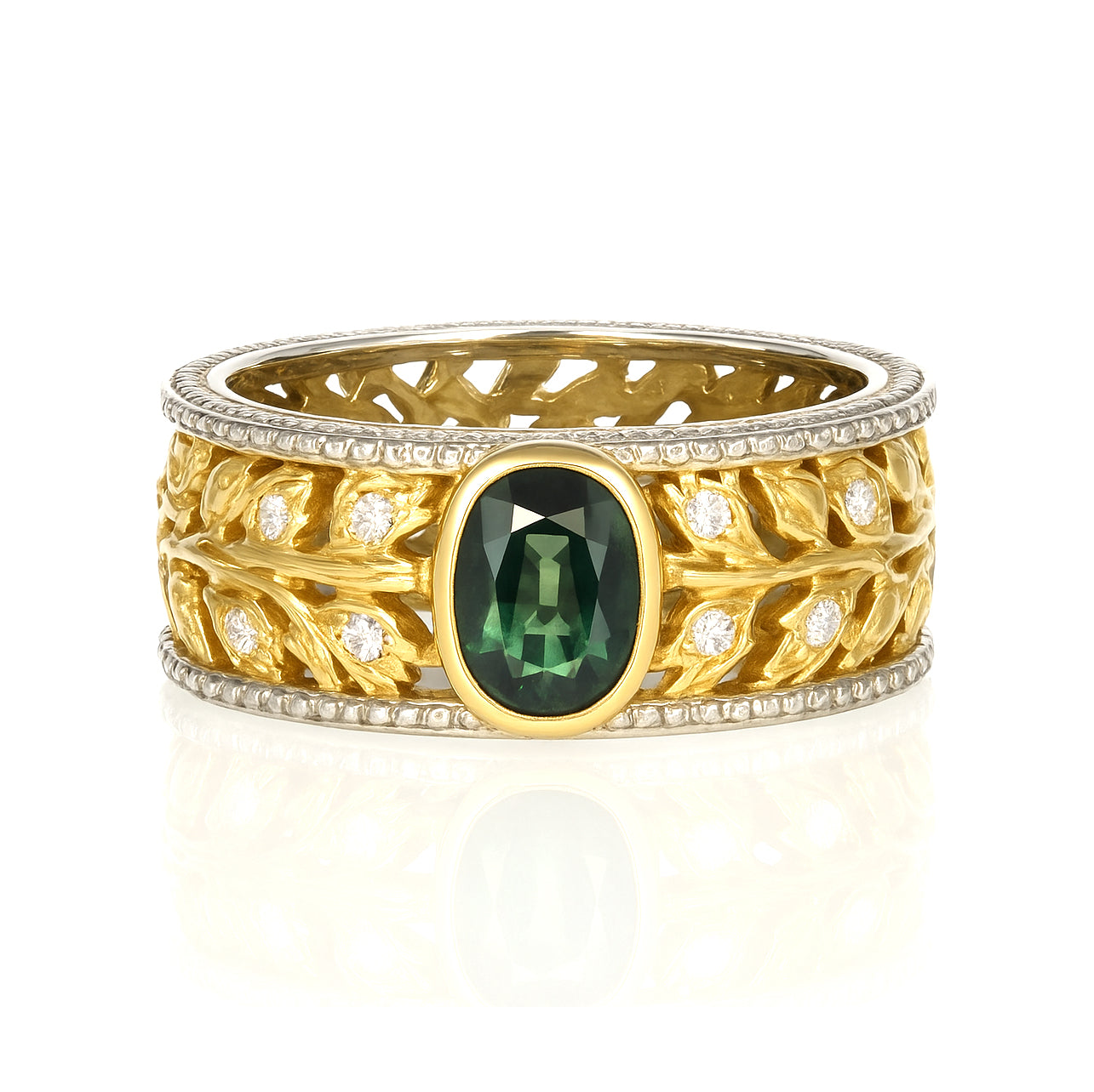 Anello - 18 carati Oro bianco, Oro giallo - 0.54ct. tw. Zaffiro - Diamante