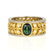 Anello - 18 carati Oro bianco, Oro giallo - 0.54ct. tw. Zaffiro - Diamante