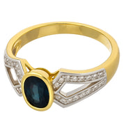 Anello - 18 carati Oro bianco, Oro giallo - 1.55ct. tw. Zaffiro - Diamante